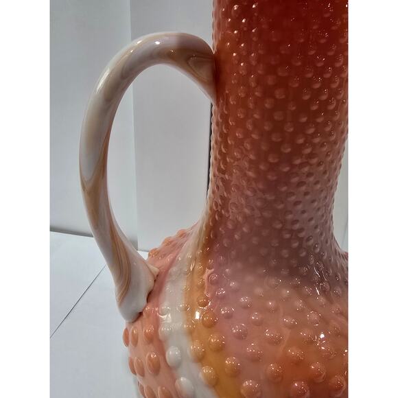 Vintage Footed Peach-Swirl Hobnail Glass Pitcher - Large Decorative Collectible - Picture 13 of 13